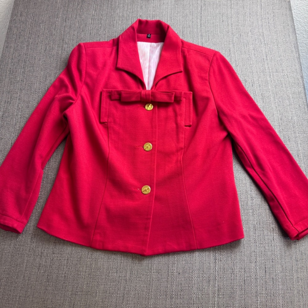 Cabi Red Bow Front Blazer Jacket Gold Buttons Size 8 Style 3035